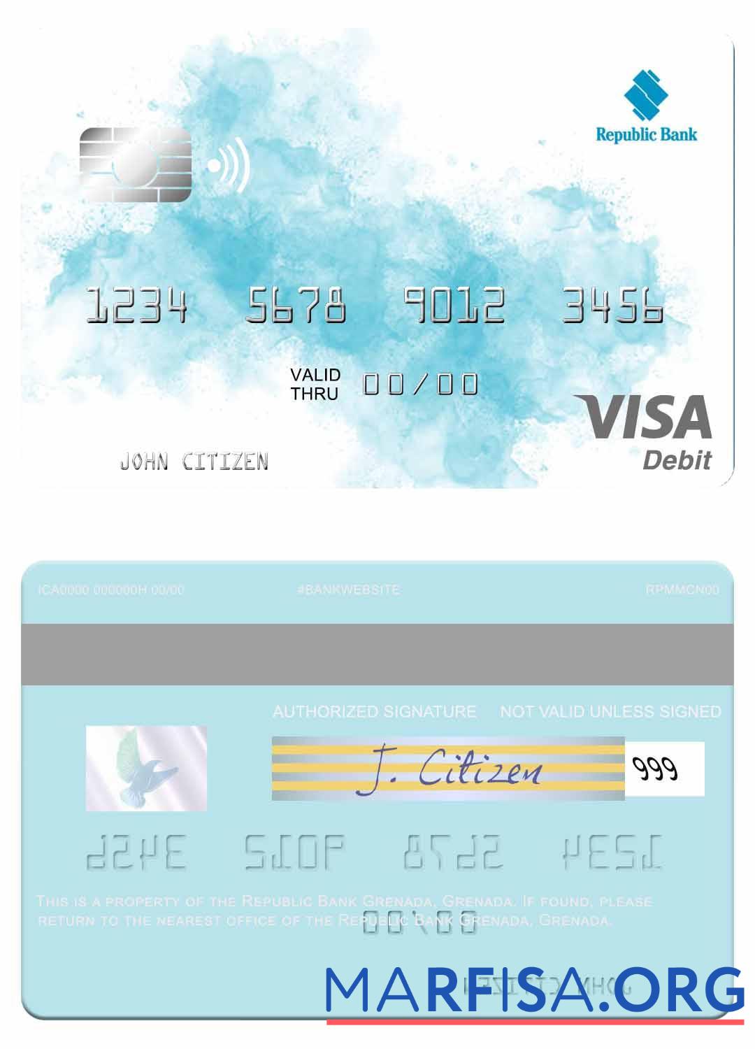 Blank Grenada Republic Bank Grenada visa debit card real example